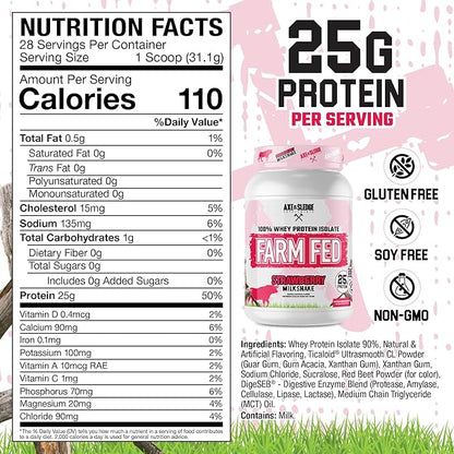 Axe & Sledge Farm Fed 100% Whey Protein Isolate | 25g Protein | Low Carb, Low Sugar, Gluten Free |