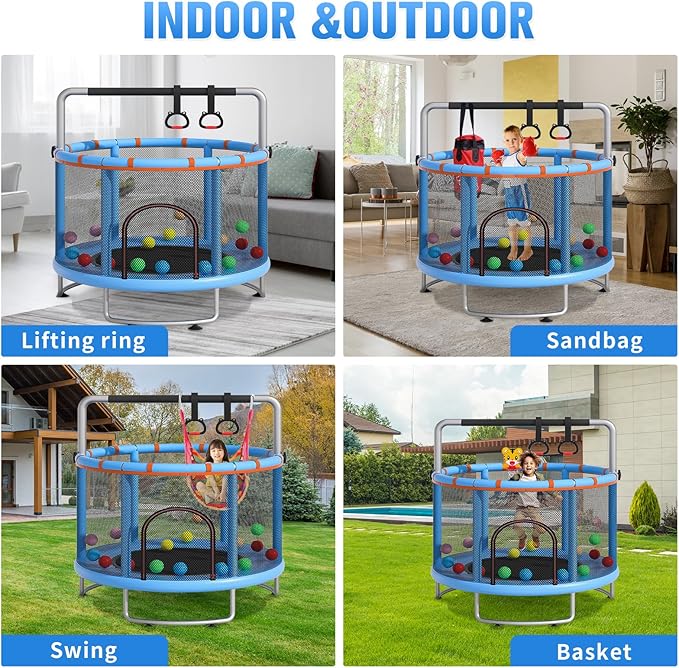 55" Small Trampoline for Kids, Telawah Indoor Outdoor with with Enclosure Net, Safety Enclosure