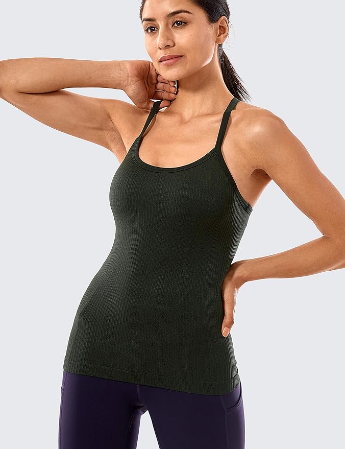 CRZ YOGA Seamless Workout Tank Tops for Women Racerback Athletic Camisole Sports Shirts with Built