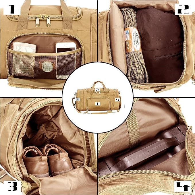Tactical Travel Duffle Bag with Shoes Compartment Weekender Bags Carry On Overnight Bag For Men and