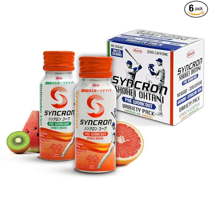 Syncron Pre Workout Sports Drink Endorsed by Shohei Ohtani, Aluminum Bottled, Sugar Free Energy