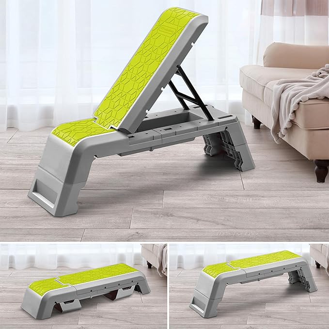 leikefitness Exercise Step Platform, Multifunctional Aerobic Deck with Cord and Adjustable Dumbbell
