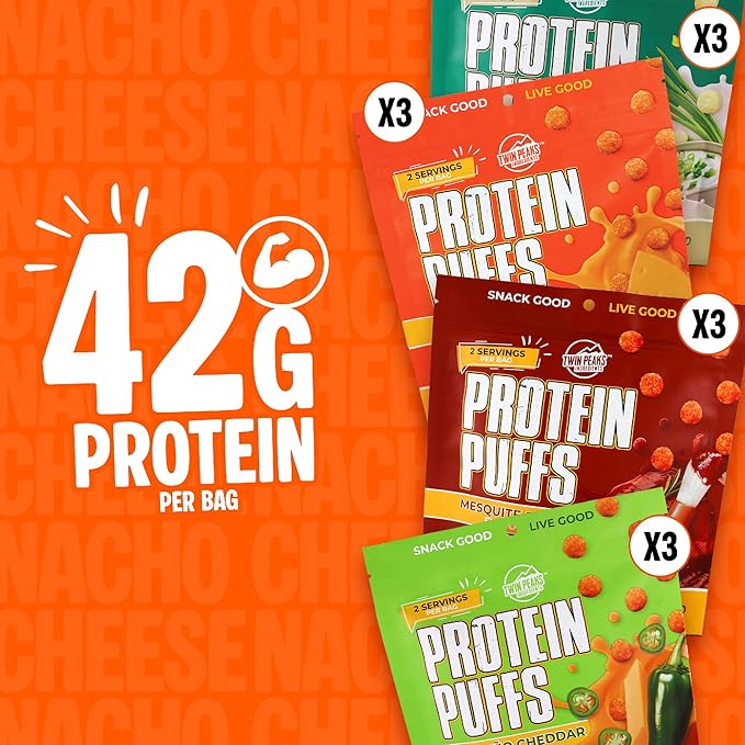 Twin Peaks Ingredients Low Carb, Keto Friendly Protein Puffs, (Variety Pack, 2.1 Ounce), 2