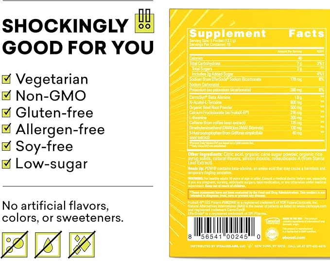 EBOOST POW Natural Pre Workout Powder - 15 Packets, Tropical Punch - Preworkout Energy Booster Gym