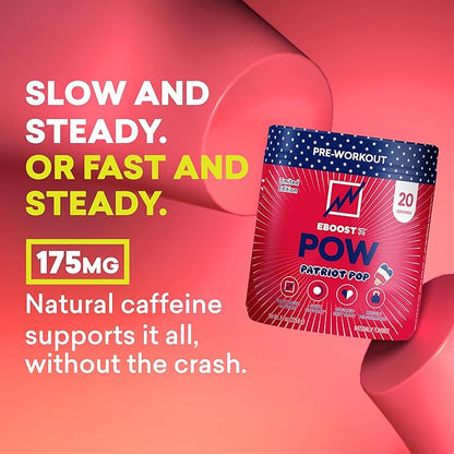 EBOOST POW Natural Pre Workout Powder - 20 Servings - Patriot Pop - Pre Workout Supplement for