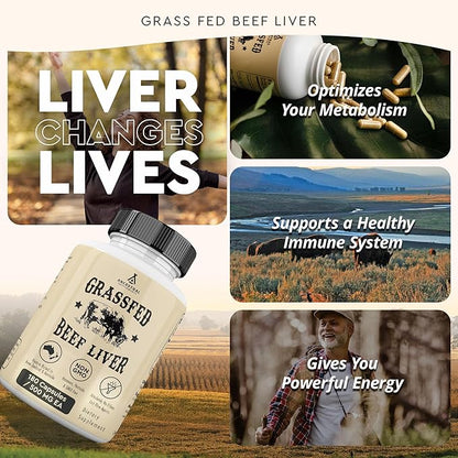 Ancestral Supplements Grass Fed Beef Liver 180 Capsules, Supports Energy Production