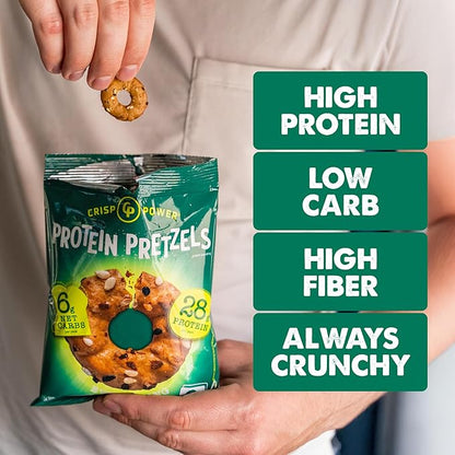 Crisp Power Protein Pretzels, Variety Pack With Sea Salt, Sesame, & Everything, Vegan Keto Snack