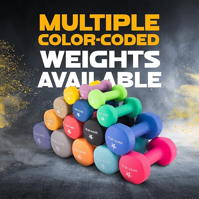 Yes4All Neoprene Coated Dumbbell Hand Weight Sets of 2 - Multiple Weight Options with 15 Colors