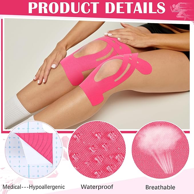 50 Pcs Precut Kinesiology Tape for Knees Pain Relief Elastic Waterproof Athletic Knee Tape for