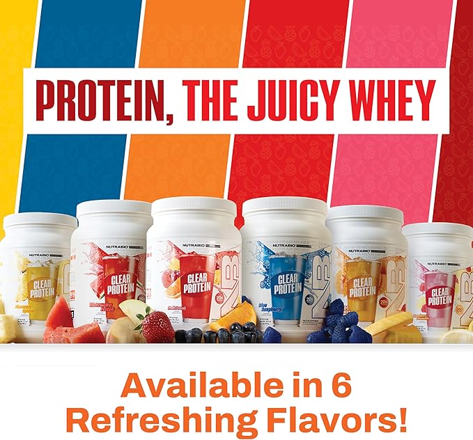 NutraBio Clear Protein Powder, Mango Mist - 20 Servings, 20g Clear Whey Protein Isolate, 0 Sugar
