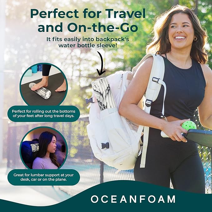 Oceanfoam Ripple Travel Foam Roller (11" x 3.35") Firm Mini Foam Roller for Physical Therapy, Deep