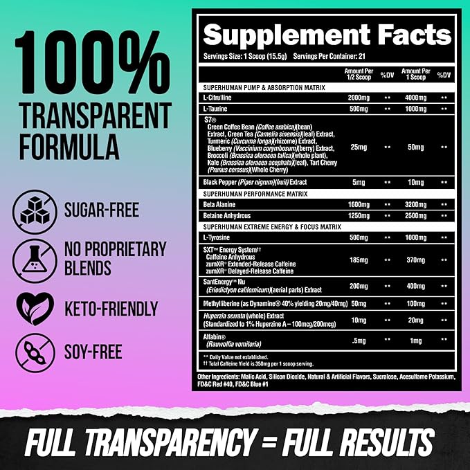 ALPHA LION Superhuman Extreme High Stim Pre Workout Powder, Beta Alanine, L-Taurine & 356mg