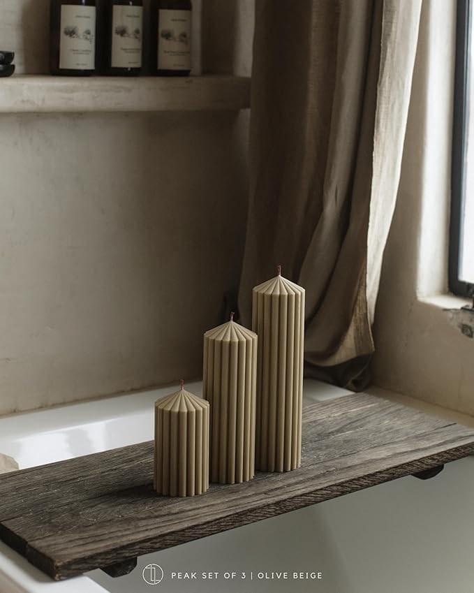 LAWA Ribbed Peak Pillar Candle - Large Beautiful Handmade Pillar Scented Soy Wax Candle Elegant