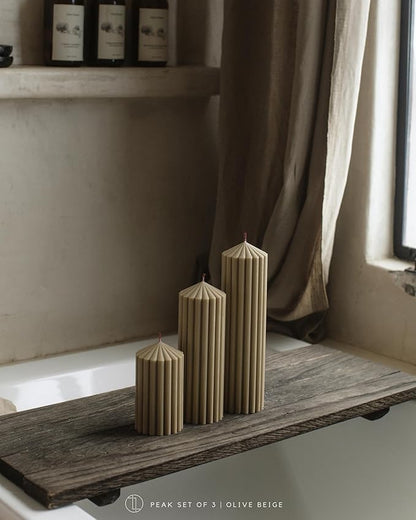 LAWA Ribbed Peak Pillar Candle - Large Beautiful Handmade Pillar Scented Soy Wax Candle Elegant