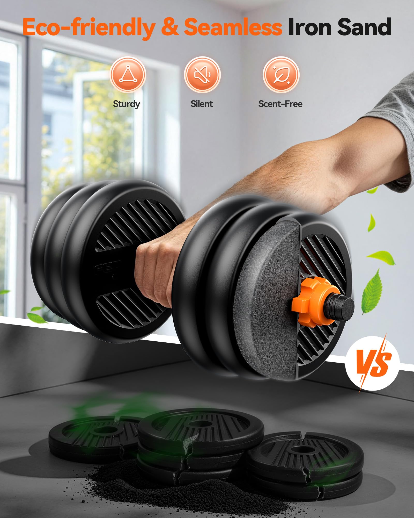 FEIERDUN Adjustable Dumbbells, 45lbs Free Weight Set with Connector, 4 in1 Dumbbells Set Used as