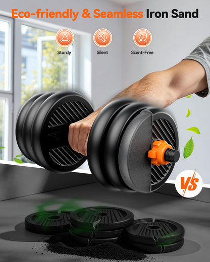 FEIERDUN Adjustable Dumbbells, 45lbs Free Weight Set with Connector, 4 in1 Dumbbells Set Used as