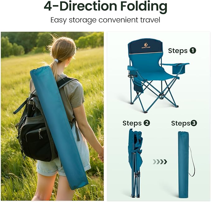 HIGH POINT SPORTS 2 Pack Portable Camping Chair for Adults, Folding Outdoor Camp Chair Lightweight