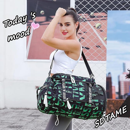 Gym Duffle Bag Backpack with Shoe Compartment,4 ways Travel Backpack for Women and
