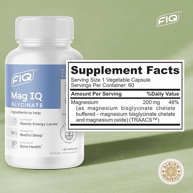 FIQ - Mag IQ Glycinate - Magnesium Bisglycinate Chelate TRAACS - High Absorption Magnesium