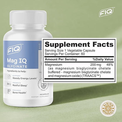 FIQ - Mag IQ Glycinate - Magnesium Bisglycinate Chelate TRAACS - High Absorption Magnesium