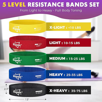 WSAKOUE Fabric Resistance Bands for Working Out – 5 Booty Bands for Women & Men, Exercise Workout