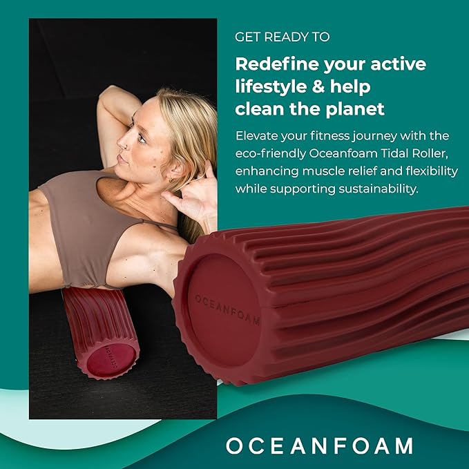 Oceanfoam Tidal Roller - Maroon - Muscle Massage Foam Roller for Back Pain & Stretching - Firm and