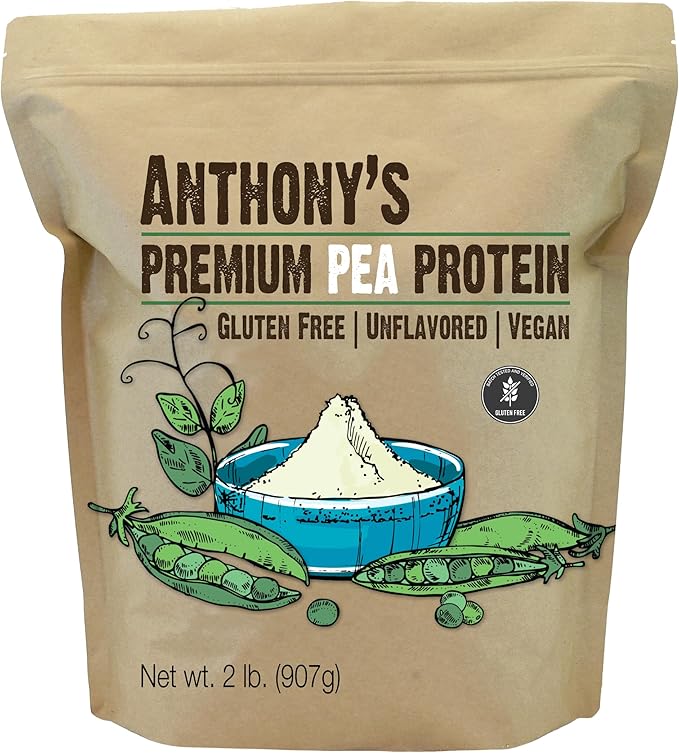 Anthony's Premium Pea Protein, 2 lb, Plant Based, Gluten Free, Unflavored, Vegan, Keto Friendly