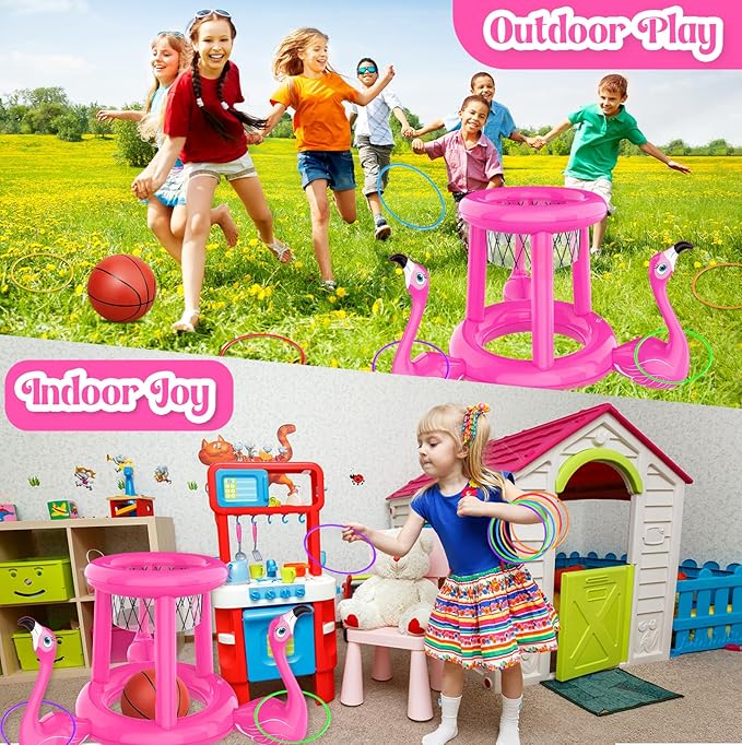 Pool Floats Toys Set, 2-in-1 Floating Basketball Hoops & Pool Ring Toss, Fun Summer Water Games for