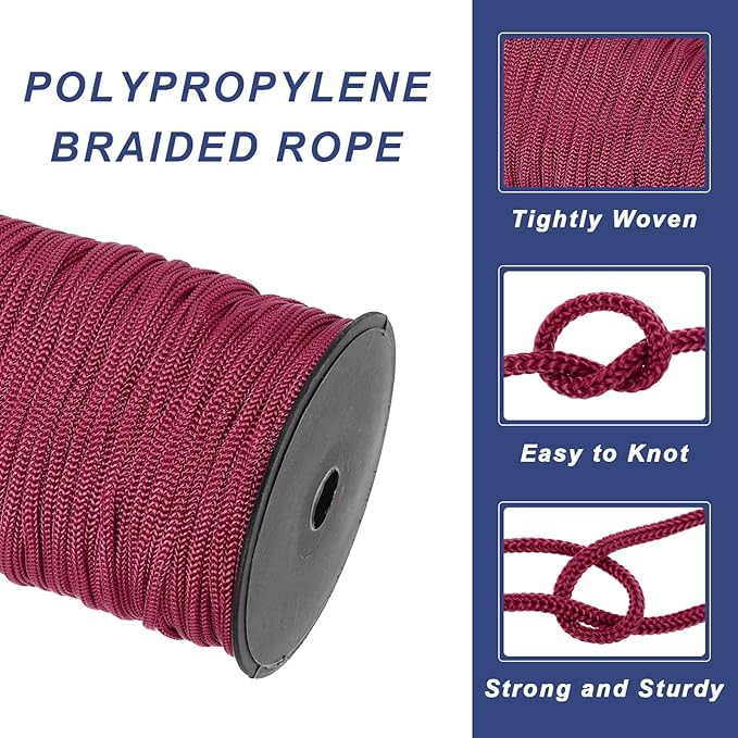 MECCANIXITY 3/16 Inch Polypropylene Rope Braided Ropes, 328ft Nylon Rope Hollow Utility Cord for