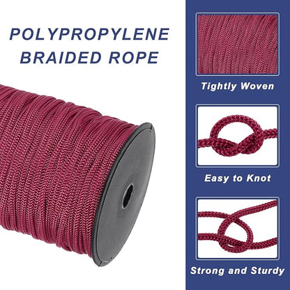 MECCANIXITY 3/16 Inch Polypropylene Rope Braided Ropes, 328ft Nylon Rope Hollow Utility Cord for