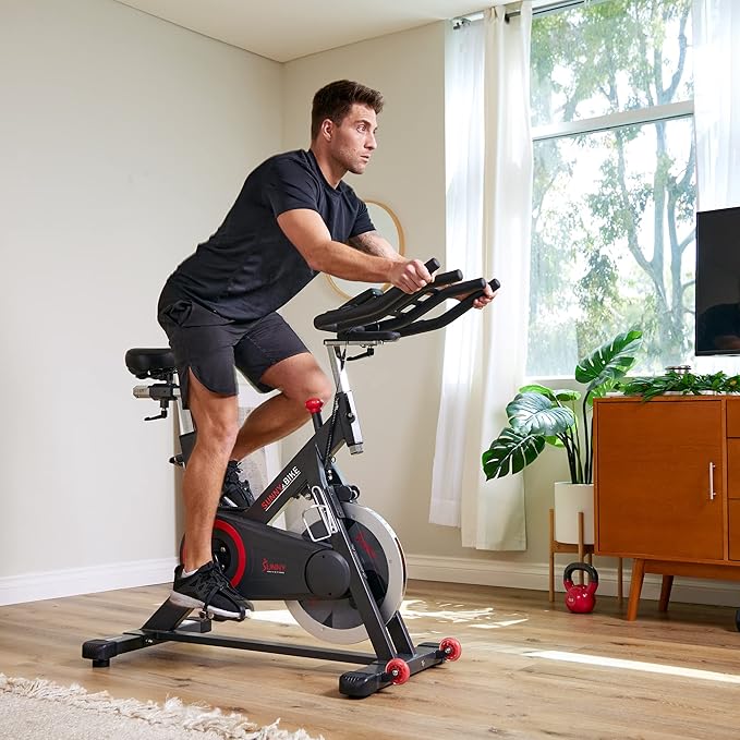 Sunny Health & Fitness Magnetic Exercise Bike, 44LB Flywheel & 300LB Weight Capacity for Intensive