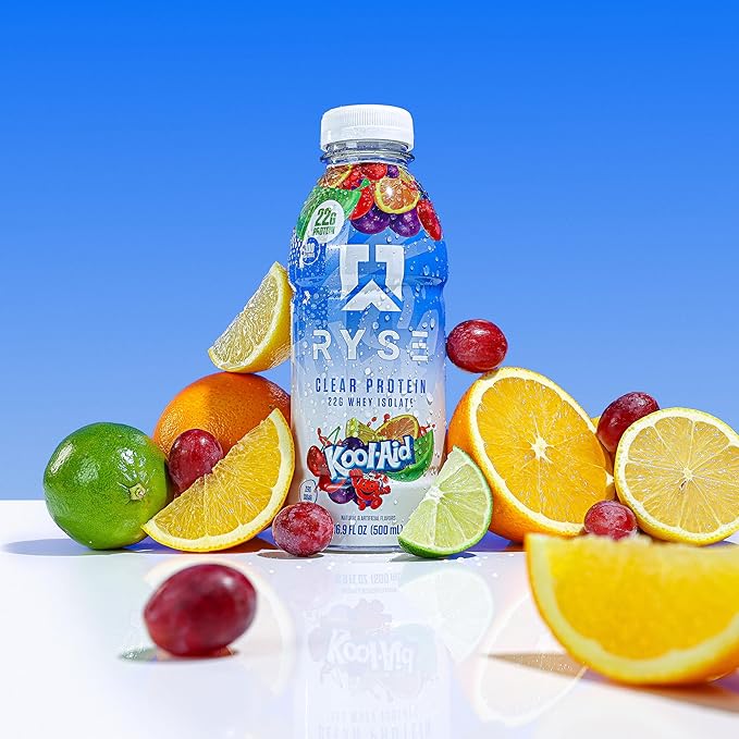 RYSE Clear Protein Shake - Kool-Aid Tropical Punch - 100 Calories, 22g Whey Isolate Protein