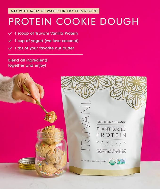 Truvani Vegan Pea Protein Powder | Vanilla | 20g Organic Plant Based Protein Per Serving | 20