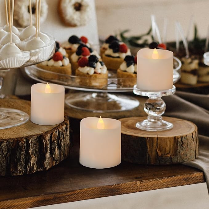 3x3 Flickering Flameless Candles Set of 3,3 inch Real Wax LED 600 Hours Battery Candles with Timer