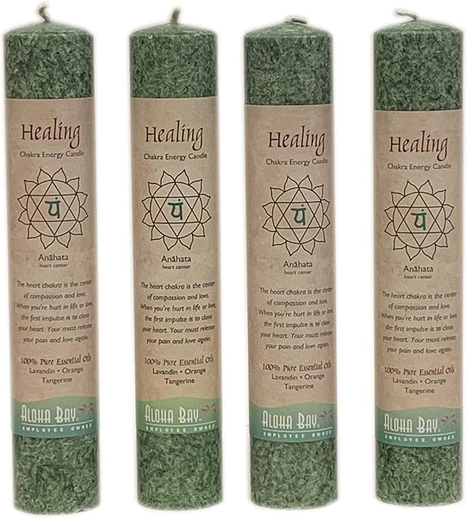 Premium Scented Candle Hand Made Chakra Energy Pillar | 4-Pack | Healing, Anahata | Yoga, Prayer &