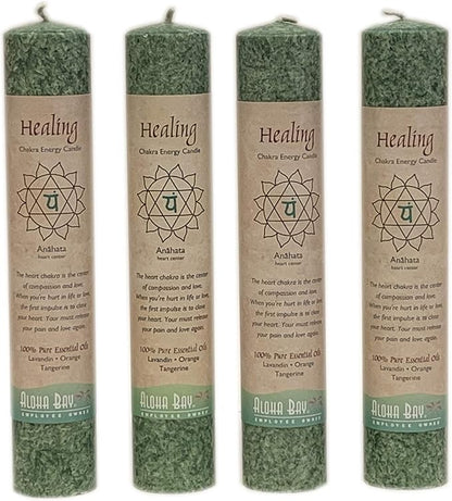 Premium Scented Candle Hand Made Chakra Energy Pillar | 4-Pack | Healing, Anahata | Yoga, Prayer &