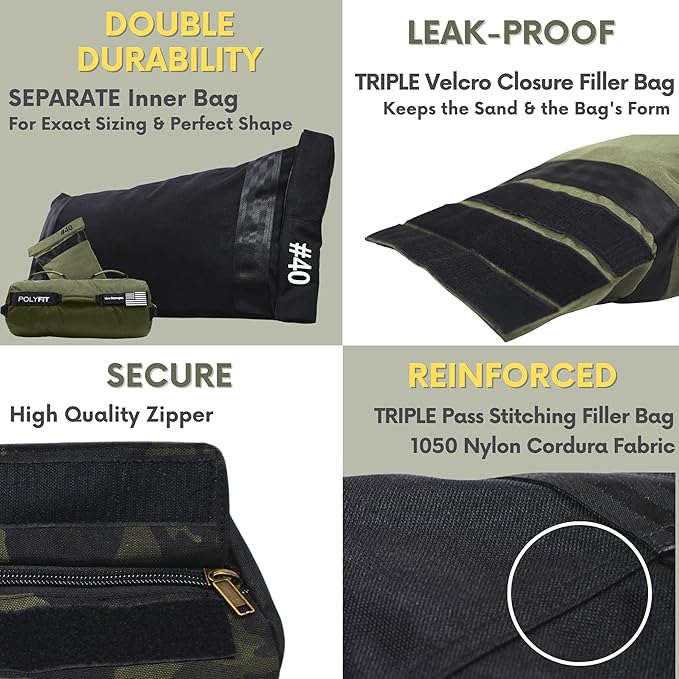 Polyfit Sandbag Pro - Workout Sandbag with Triple Closure Filler Bag and Reinforced Nylon Webbing