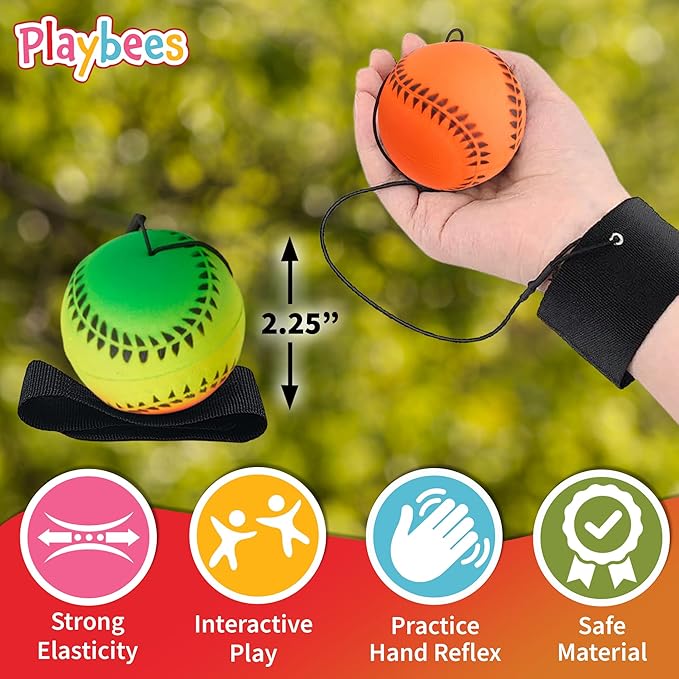 Wrist Baseballs Neon Reactive - 6 Pack - Practice Sports Balls for Fun Outdoor Activity for Kids