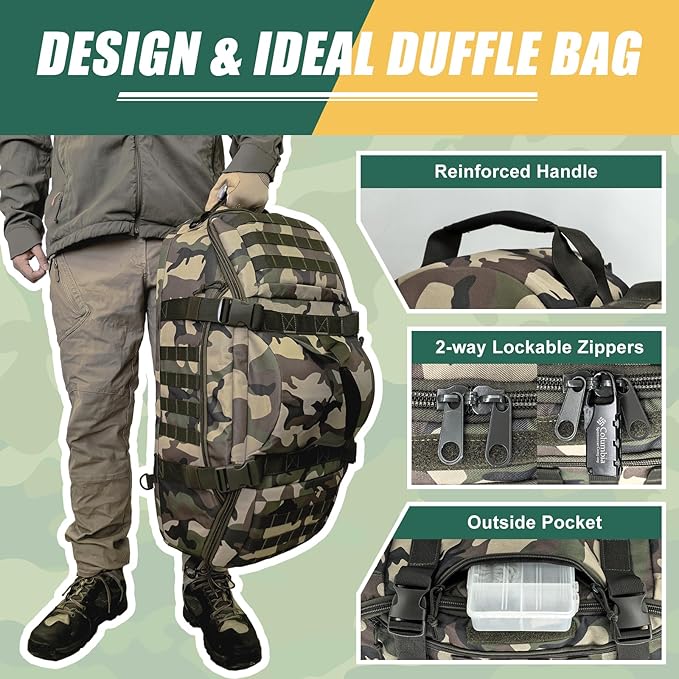 65L Large Travel Duffle Bag Military Tactical Backpack, Army Assault Pack 3 Day Bug Out Rucksack