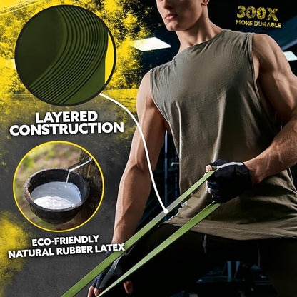 Long Resistance Bands for Working Out Men and Women - Set of 5 Pull-Up Bands, Rubber Handles and