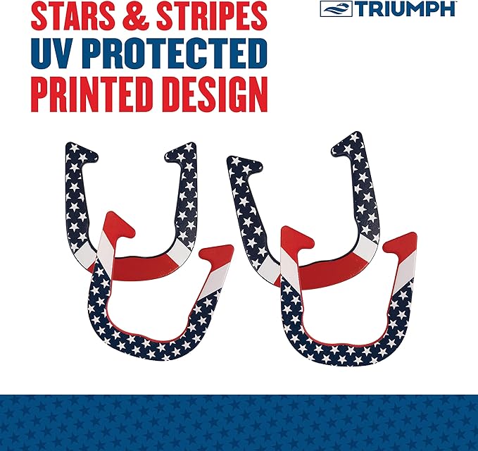 Triumph Forged and Steel Horseshoe Set Complete with 4 Horseshoes, 2 Stakes - Patriotic or Blue and