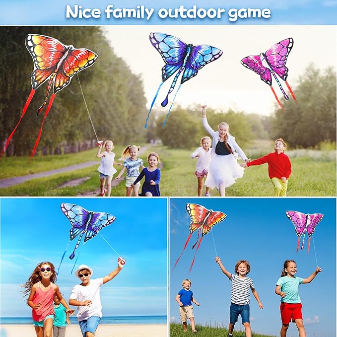 Easy to Fly Kites for Kids Ages 4-8 8-12 & Adults, Beach Flying Toys Butterfly Kite with Handle and