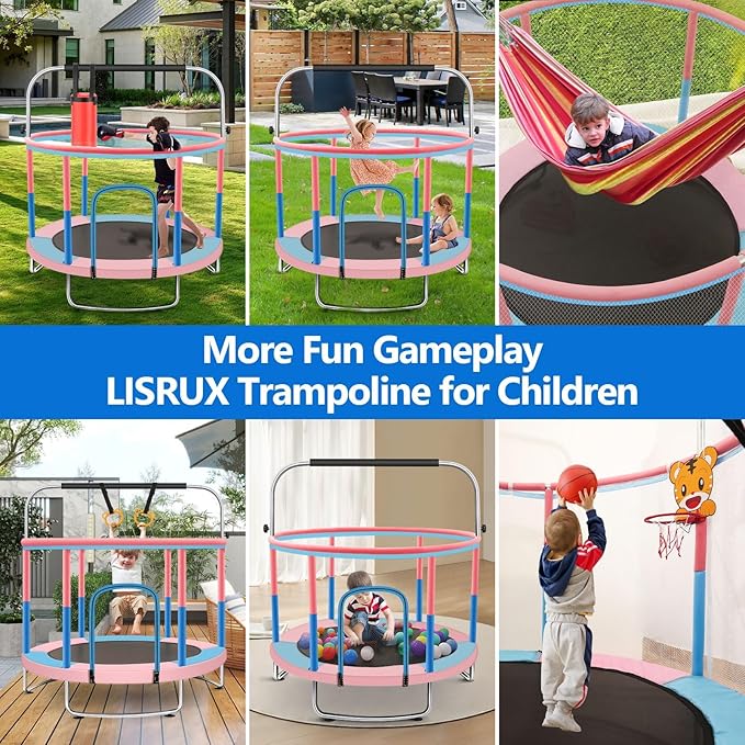 60" Toddler Trampoline for Kids, 5FT Adjustable Trampoline Indoor Outdoor with Enclosur Net, Mini