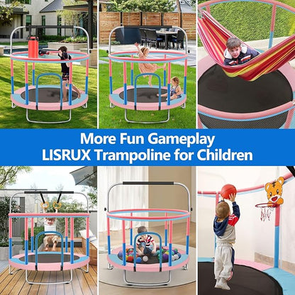 60" Toddler Trampoline for Kids, 5FT Adjustable Trampoline Indoor Outdoor with Enclosur Net, Mini