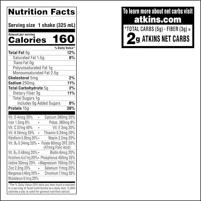 Atkins Strawberry Flavored Protein Shake, High Protein, Low Glycemic, Low Sugar and Low Carb, Keto