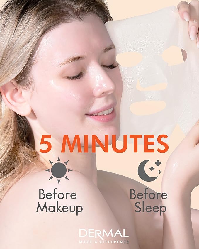 DERMAL Q10 Collagen Essence Facial Mask Sheet 23g Pack of 10 - Coenzyme Q10, Anti Wrinkle and Anti