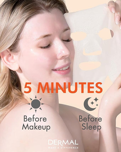 DERMAL Q10 Collagen Essence Facial Mask Sheet 23g Pack of 10 - Coenzyme Q10, Anti Wrinkle and Anti