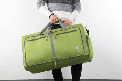 Bago Large Foldable Duffel Bags for Traveling Women & Men - 80L Packable Duffle Bag for Travel with Shoe Compartment - Water Repellant, Heavy Duty, Lightweight Folding & Collapsible (Green)