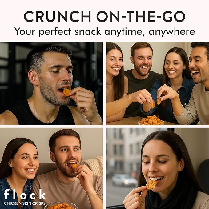 Flock Keto Chicken Skin Chips | Salt and Vinegar Flavor | Low Carb, High Protein, Sugar Free