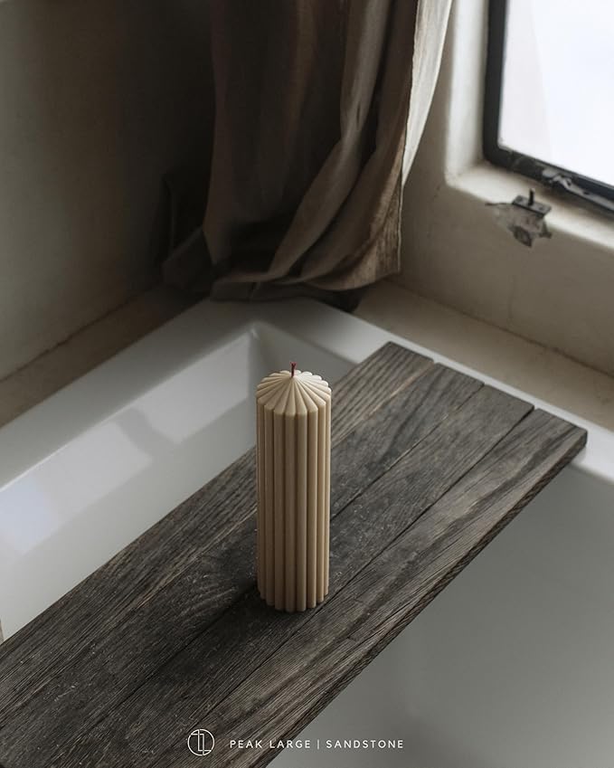 LAWA Ribbed Peak Pillar Candle - Large Beautiful Handmade Pillar Scented Soy Wax Candle Elegant